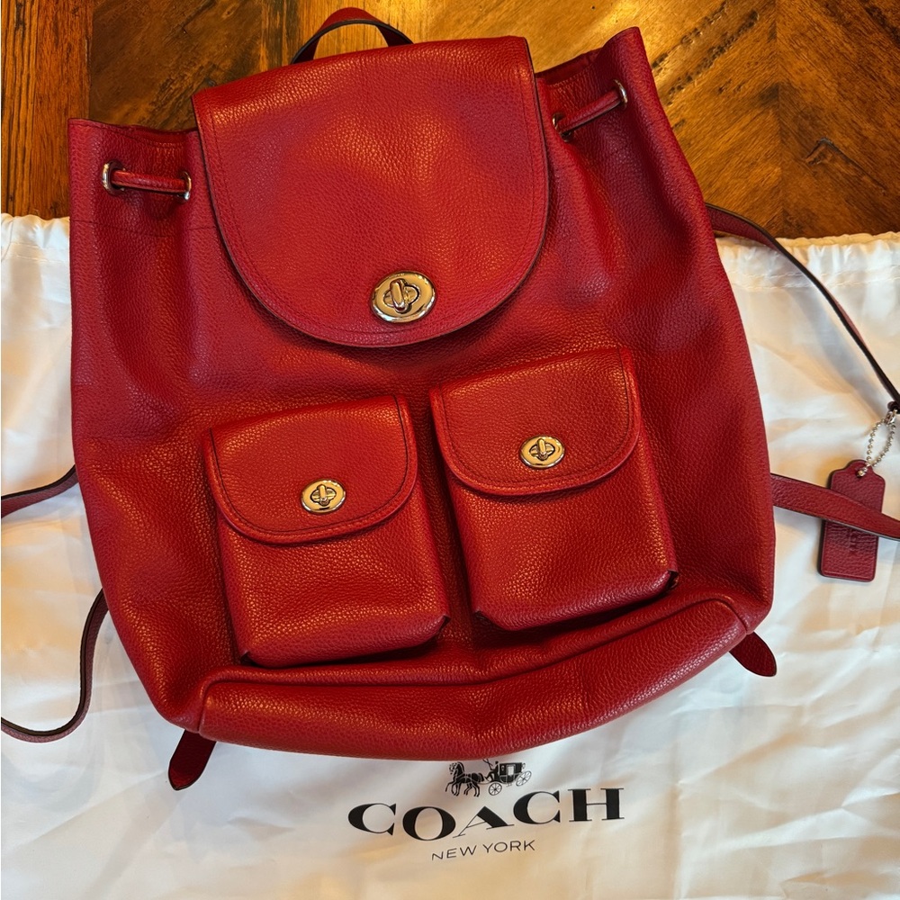 Coach Red Leather Backpack